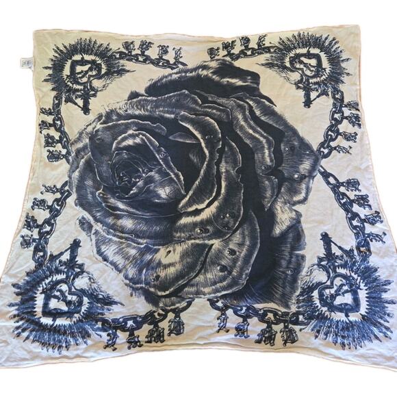 L.A.M.B. Accessories - L.A.M.B. GWEN STEFANI Y2K Scarf Wrap ROSE HEARTS FLAMES 41X41 Cotton